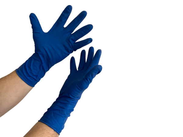 Extended Cuff Powder Free Latex Gloves Swell and Solvent Resistant on Two Hands