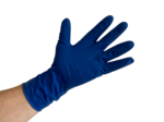 Blue Swell Resistant Latex Glove on one hand