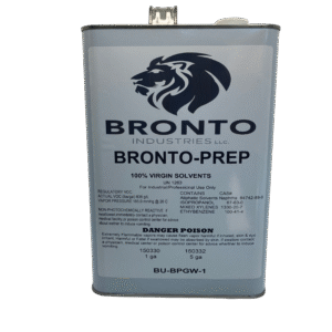 Image of the front of a gallon sized Bronto Prep wax and grease remover